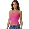 QINSEN Women’s Tube Tops Strapless Bandeau Tops Double Lined Slim Fit Summer Going Out Tank Tops(Magenta)