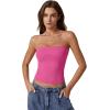 QINSEN Women’s Tube Tops Strapless Bandeau Tops Double Lined Slim Fit Summer Going Out Tank Tops(Magenta)