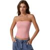 QINSEN Women’s Tube Tops Strapless Bandeau Tops Double Lined Slim Fit Summer Going Out Tank Tops(Pink)