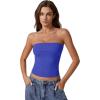 QINSEN Women’s Tube Tops Strapless Bandeau Tops Double Lined Slim Fit Summer Going Out Tank Tops(Sapphire Blue)
