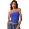 QINSEN Women’s Tube Tops Strapless Bandeau Tops Double Lined Slim Fit Summer Going Out Tank Tops(Sapphire Blue)
