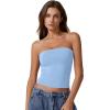 QINSEN Women’s Tube Tops Strapless Bandeau Tops Double Lined Slim Fit Summer Going Out Tank Tops(Sky Blue)
