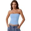 QINSEN Women’s Tube Tops Strapless Bandeau Tops Double Lined Slim Fit Summer Going Out Tank Tops(Sky Blue)