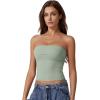 QINSEN Women’s Tube Tops Strapless Bandeau Tops Double Lined Slim Fit Summer Going Out Tank Tops(Smoke Green)