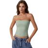 QINSEN Women’s Tube Tops Strapless Bandeau Tops Double Lined Slim Fit Summer Going Out Tank Tops(Smoke Green)