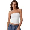 QINSEN Women’s Tube Tops Strapless Bandeau Tops Double Lined Slim Fit Summer Going Out Tank Tops(White)