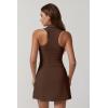 QINSEN Womens Zip Front Tennis Dress Polo Collar Racer Back Workout Golf Dresses Build in Shorts with Pockets(Brown)