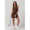QINSEN Womens Zip Front Tennis Dress Polo Collar Racer Back Workout Golf Dresses Build in Shorts with Pockets(Brown)