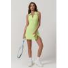 QINSEN Womens Zip Front Tennis Dress Polo Collar Racer Back Workout Golf Dresses Build in Shorts with Pockets(Lime Cream)