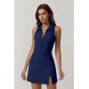 QINSEN Womens Zip Front Tennis Dress Polo Collar Racer Back Workout Golf Dresses Build in Shorts with Pockets(Navy Blue)