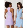 QINSEN Womens Zip Front Tennis Dress Polo Collar Racer Back Workout Golf Dresses Build in Shorts with Pockets(Purple)