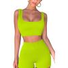 QINSEN Workout Sets for Women 2 Piece Seamless Ribbed Crop Tank High Waist Shorts Yoga Outfits(Bright Green)