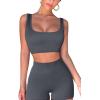 QINSEN Workout Sets for Women 2 Piece Seamless Ribbed Crop Tank High Waist Shorts Yoga Outfits(Dark Grey)