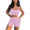 QINSEN Workout Sets for Women 2 Piece Seamless Ribbed Crop Tank High Waist Shorts Yoga Outfits(Dusty Pink)