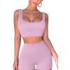 QINSEN Workout Sets for Women 2 Piece Seamless Ribbed Crop Tank High Waist Shorts Yoga Outfits(Dusty Pink)