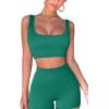QINSEN Workout Sets for Women 2 Piece Seamless Ribbed Crop Tank High Waist Shorts Yoga Outfits(Emerald Green)