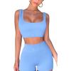QINSEN Workout Sets for Women 2 Piece Seamless Ribbed Crop Tank High Waist Shorts Yoga Outfits(Light Blue)