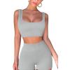 QINSEN Workout Sets for Women 2 Piece Seamless Ribbed Crop Tank High Waist Shorts Yoga Outfits(Light Grey)