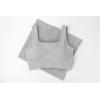 QINSEN Workout Sets for Women 2 Piece Seamless Ribbed Crop Tank High Waist Shorts Yoga Outfits(Light Grey)