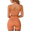 QINSEN Workout Sets for Women 2 Piece Seamless Ribbed Crop Tank High Waist Shorts Yoga Outfits(Light Orange)