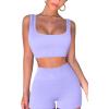 QINSEN Workout Sets for Women 2 Piece Seamless Ribbed Crop Tank High Waist Shorts Yoga Outfits(Light Purple)