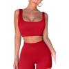 QINSEN Workout Sets for Women 2 Piece Seamless Ribbed Crop Tank High Waist Shorts Yoga Outfits(Red)