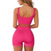 QINSEN Workout Sets for Women 2 Piece Seamless Ribbed Crop Tank High Waist Shorts Yoga Outfits(Rosy)