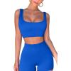 QINSEN Workout Sets for Women 2 Piece Seamless Ribbed Crop Tank High Waist Shorts Yoga Outfits(Sapphire Blue)