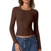 QINSEN Womens Crewneck Long Sleeve Shirt Double Lined Basic Tees Side Ruched Going Out Crop Tops