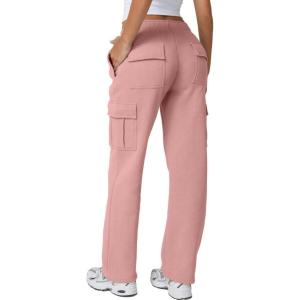 QINSEN Womens Medium Waist Baggy Elastic Waist Sweatpants Casual Fleece Long Pants with Pockets(Peachskin)