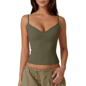 QINSEN Womens Spaghetti Strap Sweetheart Neck Sleeveless Top Slim Fit Going Out Camisole Basic Top(Army Green)