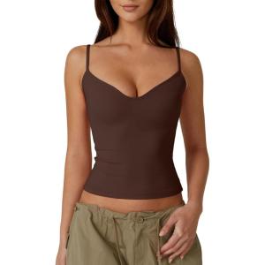 QINSEN Womens Spaghetti Strap Sweetheart Neck Sleeveless Top Slim Fit Going Out Camisole Basic Top(Chestnut)
