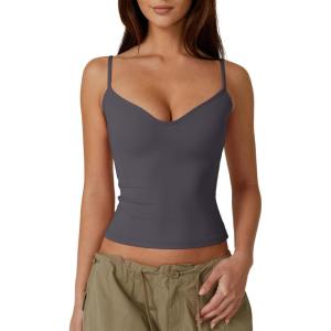QINSEN Womens Spaghetti Strap Sweetheart Neck Sleeveless Top Slim Fit Going Out Camisole Basic Top(Dark Grey)