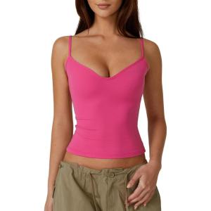QINSEN Womens Spaghetti Strap Sweetheart Neck Sleeveless Top Slim Fit Going Out Camisole Basic Top(Hot Pink)