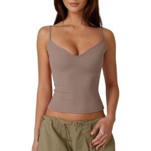 QINSEN Womens Spaghetti Strap Sweetheart Neck Sleeveless Top Slim Fit Going Out Camisole Basic Top(Mushroom)