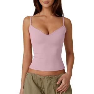 QINSEN Womens Spaghetti Strap Sweetheart Neck Sleeveless Top Slim Fit Going Out Camisole Basic Top(Peach)