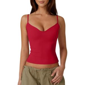 QINSEN Womens Spaghetti Strap Sweetheart Neck Sleeveless Top Slim Fit Going Out Camisole Basic Top(Red)