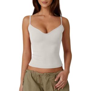 QINSEN Womens Spaghetti Strap Sweetheart Neck Sleeveless Top Slim Fit Going Out Camisole Basic Top(White)