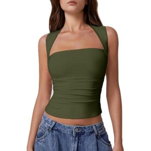 QINSEN Women’s Square Neck Slim Fit Tank Top(Olive Green)