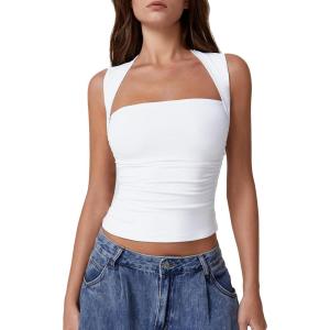QINSEN Women’s Square Neck Slim Fit Tank Top(White)