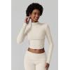 QINSEN Womens 2 Piece Lounge Sets Mock Neck Long Sleeve Tops with Side Ruched Fold Over Flare Pants Comfy Tracksuits(Beige)
