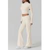 QINSEN Womens 2 Piece Lounge Sets Mock Neck Long Sleeve Tops with Side Ruched Fold Over Flare Pants Comfy Tracksuits(Beige)