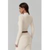 QINSEN Womens 2 Piece Lounge Sets Mock Neck Long Sleeve Tops with Side Ruched Fold Over Flare Pants Comfy Tracksuits(Beige)