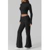 QINSEN Womens 2 Piece Lounge Sets Mock Neck Long Sleeve Tops with Side Ruched Fold Over Flare Pants Comfy Tracksuits(Black)