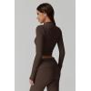 QINSEN Womens 2 Piece Lounge Sets Mock Neck Long Sleeve Tops with Side Ruched Fold Over Flare Pants Comfy Tracksuits(Brown)