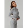QINSEN Womens 2 Piece Lounge Sets Mock Neck Long Sleeve Tops with Side Ruched Fold Over Flare Pants Comfy Tracksuits(Grey)
