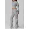 QINSEN Womens 2 Piece Lounge Sets Mock Neck Long Sleeve Tops with Side Ruched Fold Over Flare Pants Comfy Tracksuits(Grey)