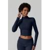 QINSEN Womens 2 Piece Lounge Sets Mock Neck Long Sleeve Tops with Side Ruched Fold Over Flare Pants Comfy Tracksuits(Navy Blue)