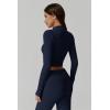 QINSEN Womens 2 Piece Lounge Sets Mock Neck Long Sleeve Tops with Side Ruched Fold Over Flare Pants Comfy Tracksuits(Navy Blue)