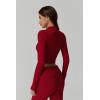 QINSEN Womens 2 Piece Lounge Sets Mock Neck Long Sleeve Tops with Side Ruched Fold Over Flare Pants Comfy Tracksuits(Red)